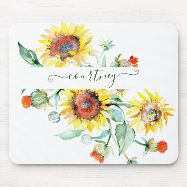 Watercolor sunflowers personalized    mouse pad (Front)