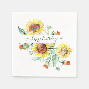 Watercolor sunflowers personalized    napkin