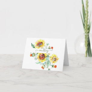 Watercolor sunflowers personalized note card