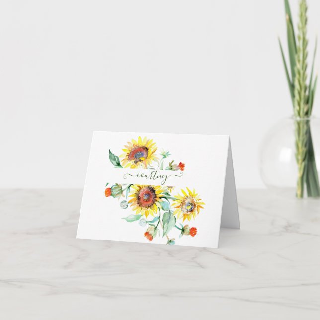 Watercolor sunflowers personalized    note card (Front)