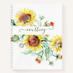 Watercolor sunflowers personalized notebook