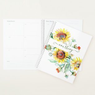 Watercolor sunflowers personalized planner