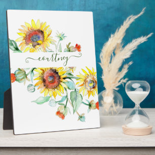 Watercolor sunflowers personalized plaque