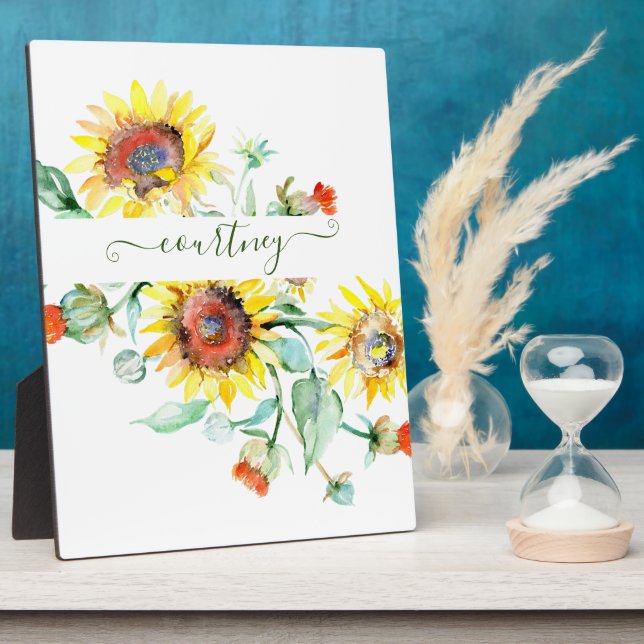 Watercolor sunflowers personalized    plaque (Side)