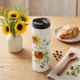 Watercolor sunflowers personalized    thermal tumbler