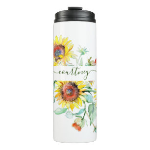 Watercolor sunflowers personalized    thermal tumbler