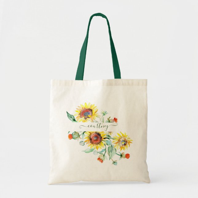 Watercolor sunflowers personalized    tote bag (Front)