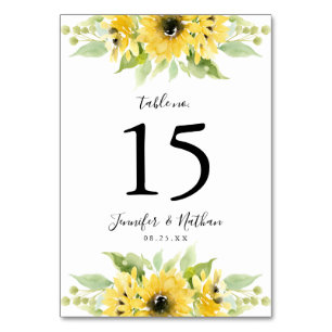 Watercolor Sunflowers   Personalized Wedding Table Number