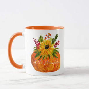 Watercolor Sunflowers Pumpkin Autumn Rustic Fall  Mug