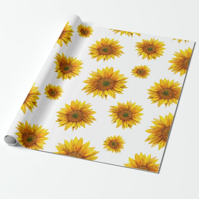 Watercolor sunflowers. Rustic floral pattern Wrapping Paper (Unrolled)