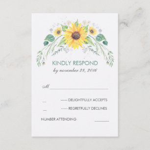 Watercolor Sunflowers Rustic Wedding RSVP