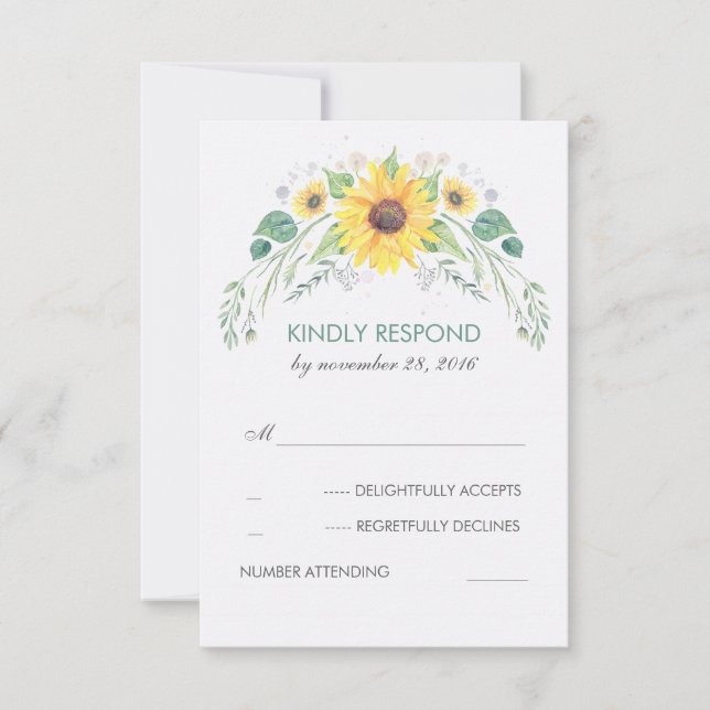 Watercolor Sunflowers Rustic Wedding RSVP (Front)