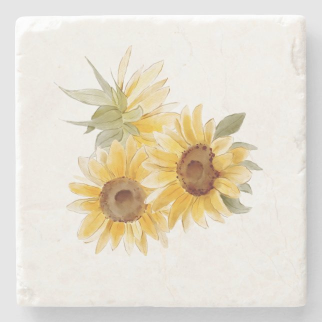 Watercolor Sunflowers Stone Coaster (Front)