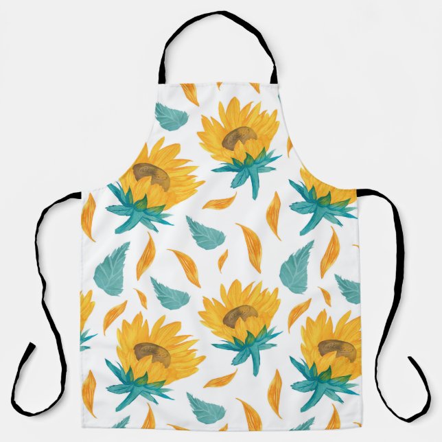 Watercolor Sunflowers: Summer Botanical Print Apron (Front)
