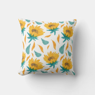 Watercolor Sunflowers: Summer Botanical Print Throw Pillow