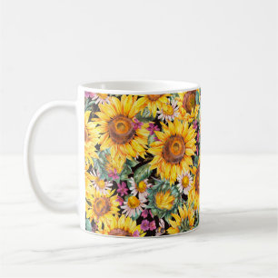 Watercolor sunflowers summer vintage seamless patt coffee mug