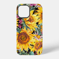 Watercolor sunflowers summer vintage seamless patt