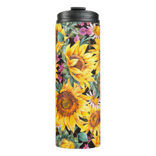 Watercolor sunflowers summer vintage seamless patt thermal tumbler