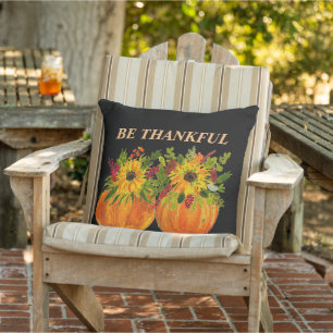 Watercolor Sunflowers Thanksgiving Pumpkins Fall Outdoor Pillow