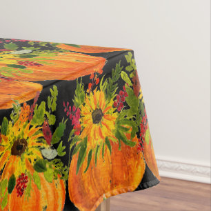 Watercolor Sunflowers Thanksgiving Pumpkins Fall Tablecloth