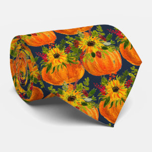 Watercolor Sunflowers Thanksgiving Pumpkins Fall  Tie
