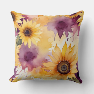 Watercolor Sunflowers Throw Pillow