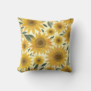 Watercolor Sunflowers Throw Pillow