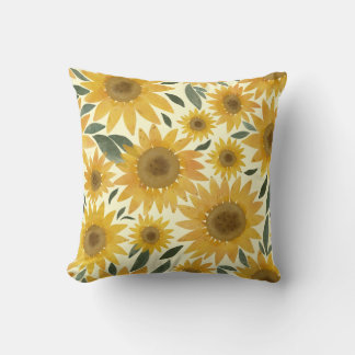 Watercolor Sunflowers Throw Pillow