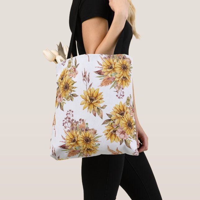 Watercolor Sunflowers  Tote Bag (Close Up)