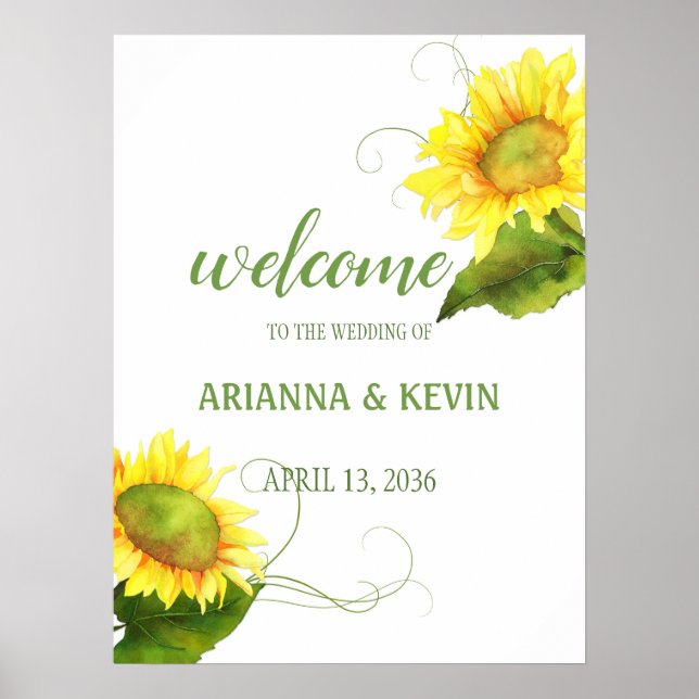 Watercolor Sunflowers Vineyard Wedding Poster (Front)