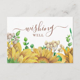 Watercolor sunflowers wishing well. Rustic wedding Enclosure Card
