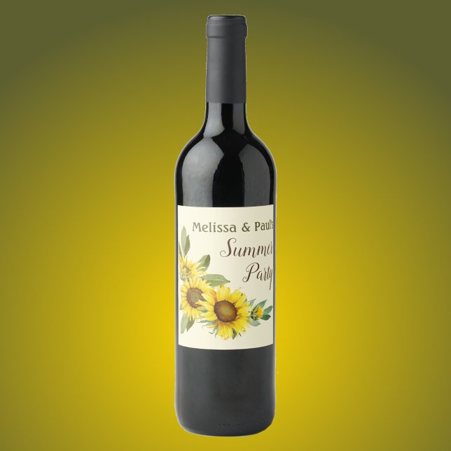 Watercolor Sunflowers with foliage personalized  Wine Label (Creator Uploaded)