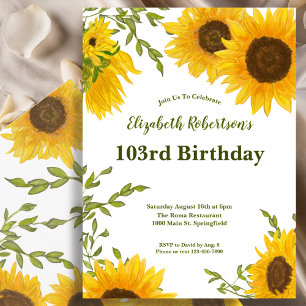 Watercolor Sunflowers Women's 103rd Birthday Invitation