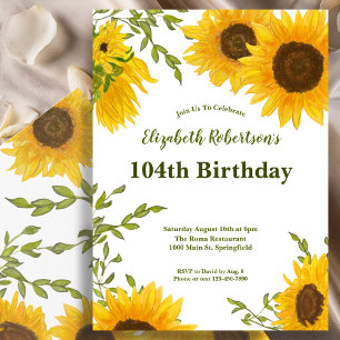 Watercolor Sunflowers Women's 104th Birthday  Invitation