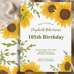 Watercolor Sunflowers Women's 105th Birthday  Invitation