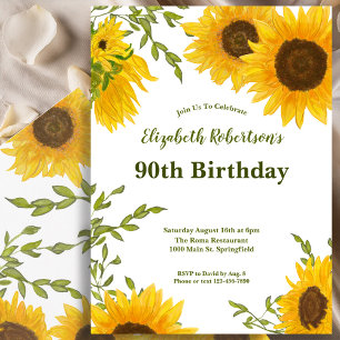 Watercolor Sunflowers Women's 90th Birthday Invitation