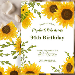 Watercolor Sunflowers Women's 94th Birthday Invitation