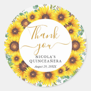 Watercolor Sunflowers Wreath Quinceanera Classic Round Sticker