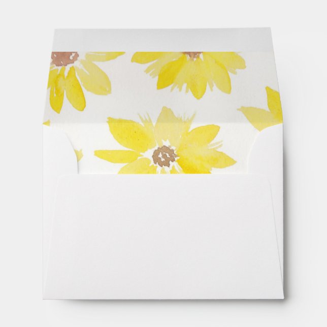 Watercolor Sunflowers Yellow Brown Hand Painted  Envelope (Back (Bottom))