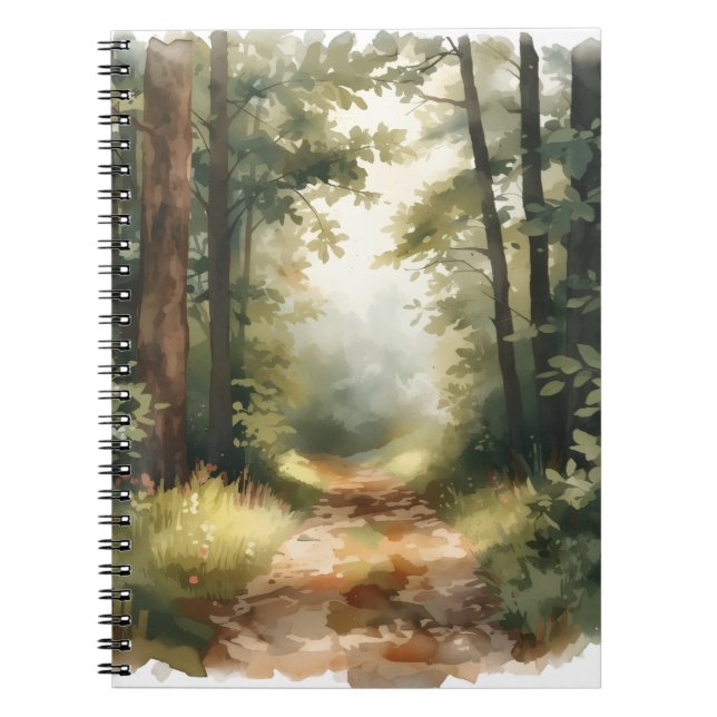 Watercolor Sunlit Forest Path Painting  Notebook (Front)