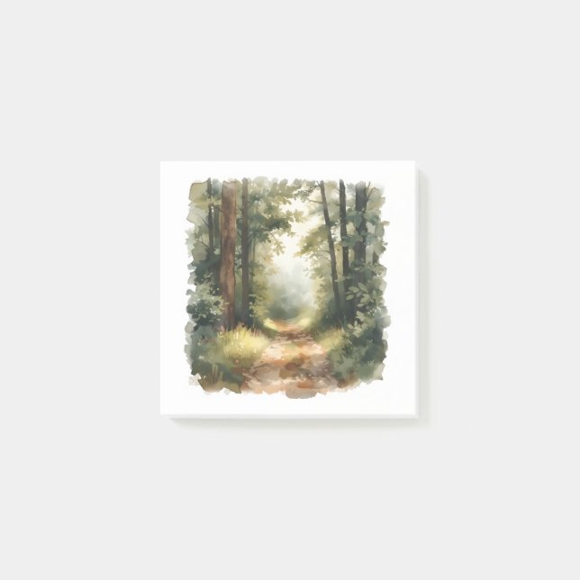 Watercolor Sunlit Forest Path Painting Post-it Notes (Front)