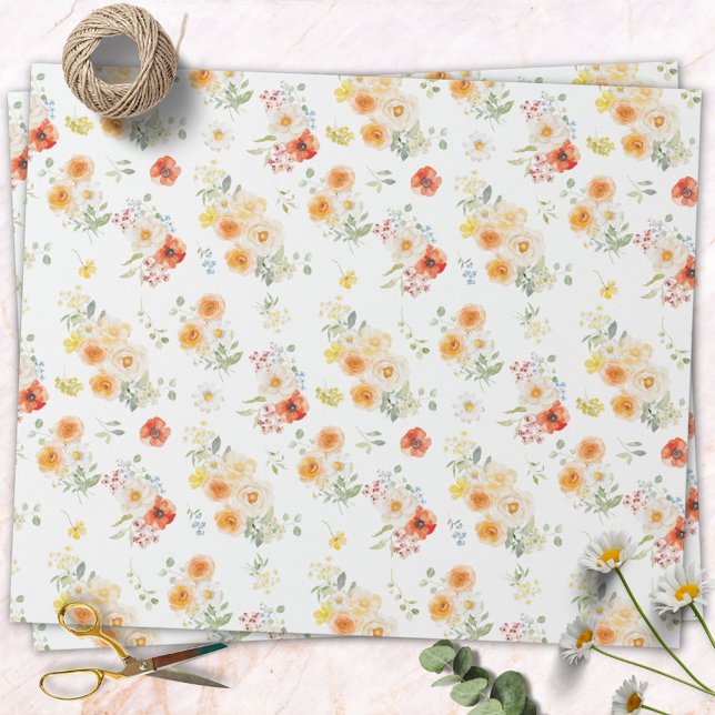 Watercolor Sunny Flowers Floral Pattern Wrapping Paper (Creator Uploaded)