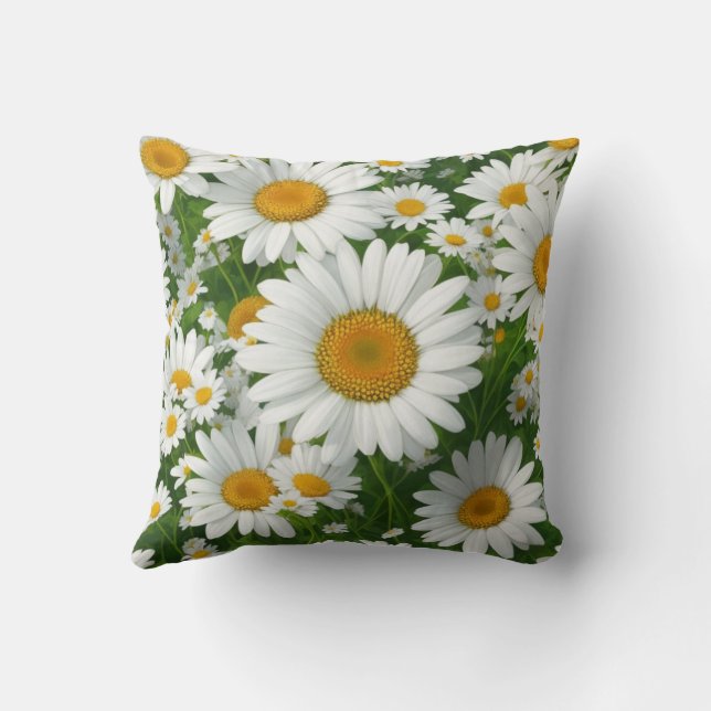 Watercolor sunny white daisy white floral  throw pillow (Back)