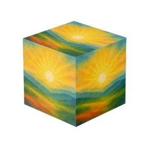 Watercolor Sunrise Landscape Painting Cube