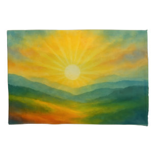 Watercolor Sunrise Landscape Painting Pillowcase