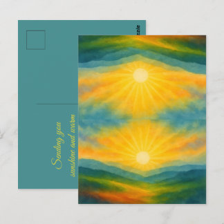 Watercolor Sunrise Landscape Painting Postcard