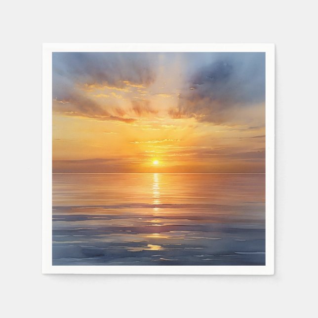 Watercolor Sunrise Over Calm Sea Napkin (Front)