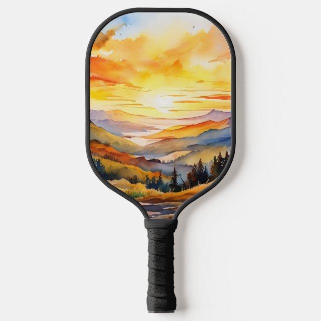 Watercolor Sunrise Over Mountain Range Pickleball Paddle (Front)