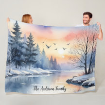 Watercolor Sunrise Winter Birds Lake Personalized