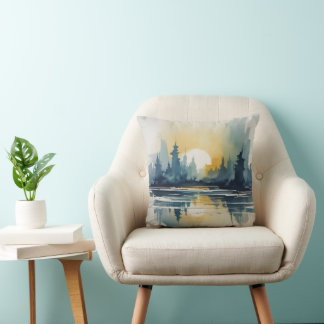 Watercolor Sunset Abstract Throw Pillow